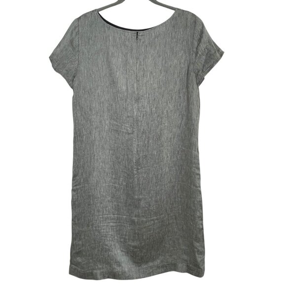 Theory Structured T Twill Linen Short Sleeve Midi Shift Dress Gray Size L Lined - Picture 4 of 16